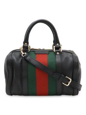 Gucci Sherry Line Mini Boston Bag Leather Black Green